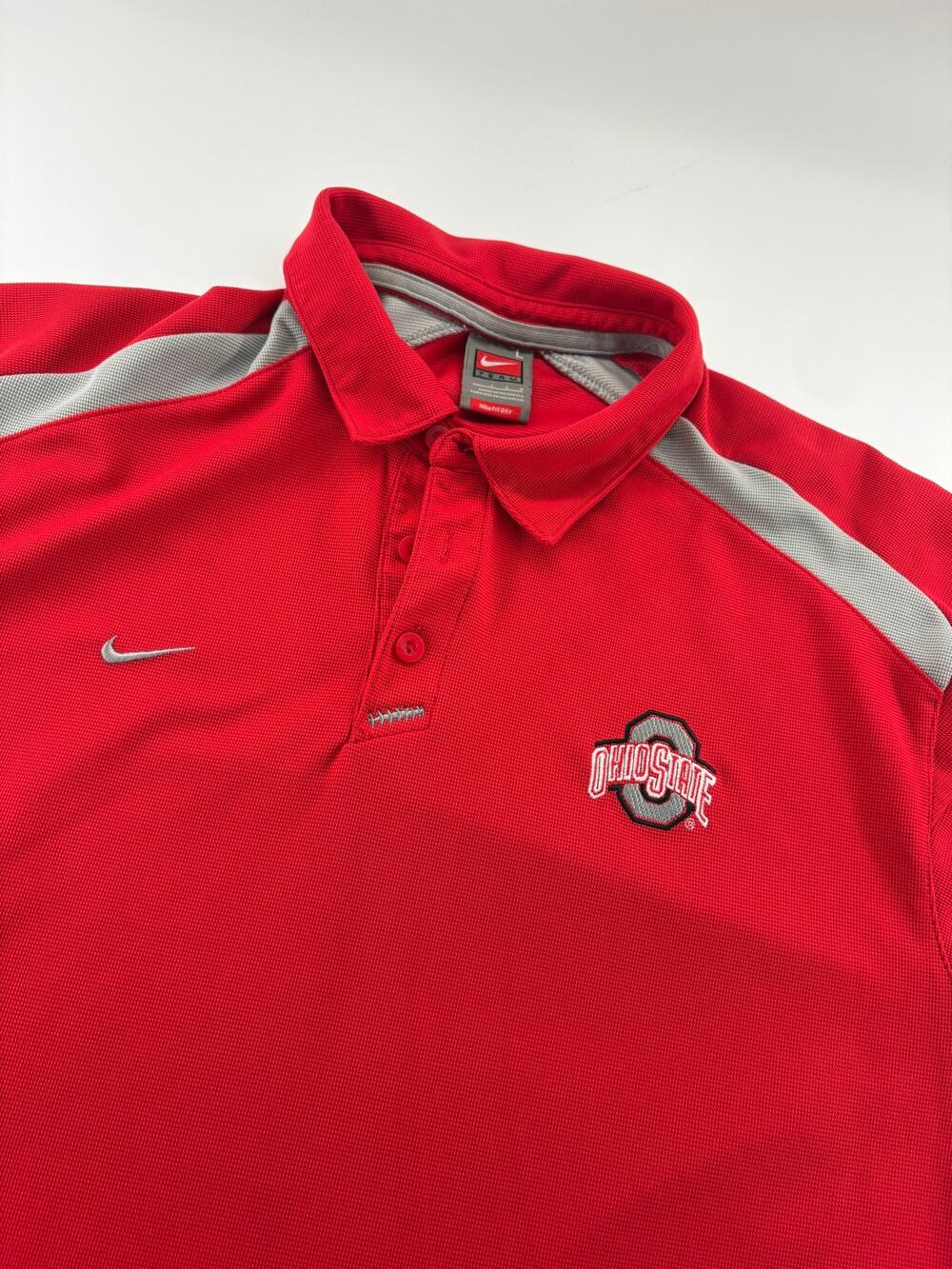 Vintage Nike Team Ohio State Buckeyes Polo Men's L Red Fit Dry